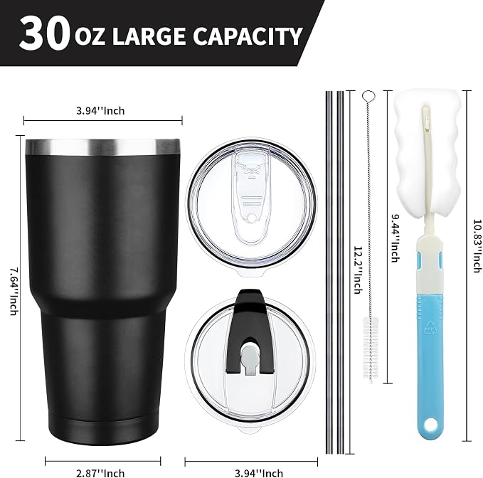 30 oz Tumbler with Lids and Straws, Stainless Steel Insulated Coffee Tumbler - Image 2
