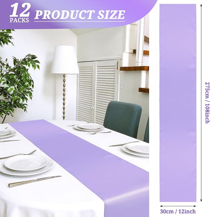 12 Pack Lavender Satin Table Runner 12 x 108 Inch Long Premium Table Runners - Image 2