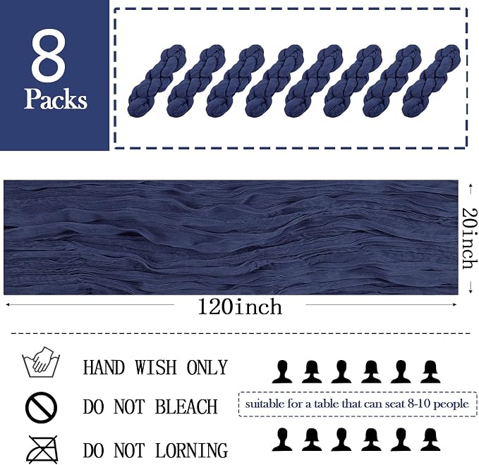 8 Pack Navy Blue Cheesecloth Table Runner 20 x 120 inch Gauze Table Runners 10 - Image 2
