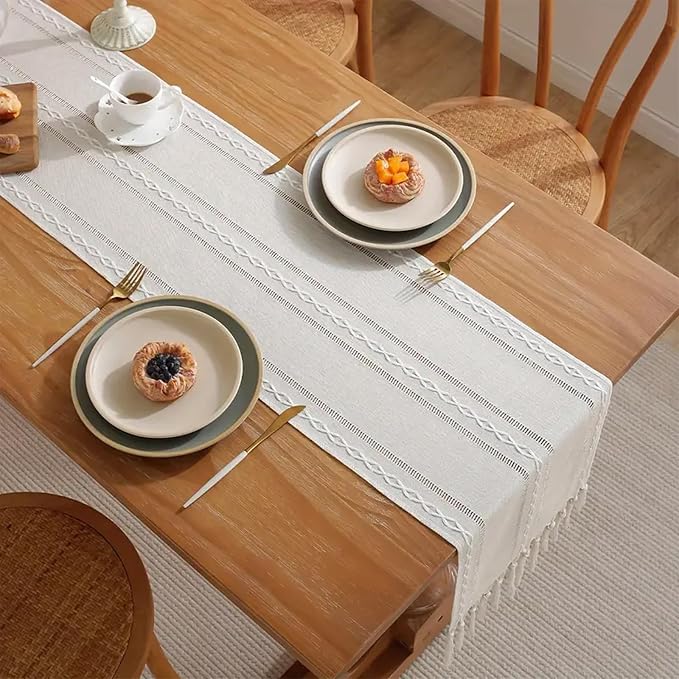 Ivory White Rustic Linen Table Runner 72 Inches Long - Image 4