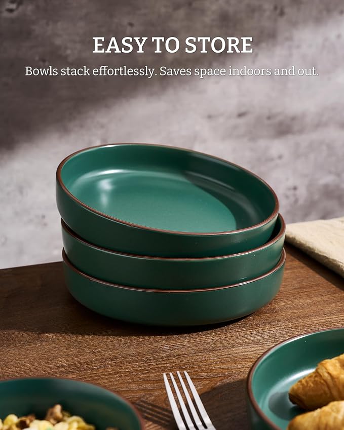 famiware Mercury Pasta Bowls Set of 4, 33 oz Large Salad Bowls, Dark Green | - Image 6