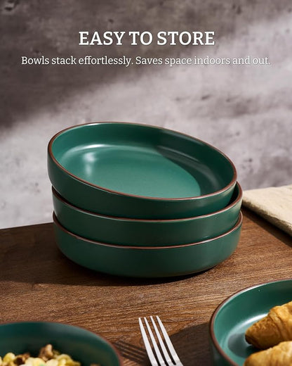 famiware Mercury Pasta Bowls Set of 4, 33 oz Large Salad Bowls, Dark Green | - Image 6