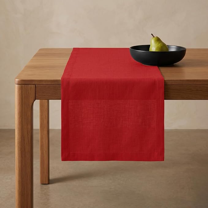 Solino Home 100% Pure Linen Dining Table Runner Red Woven, Fete 14 x 36 in | - Image 4