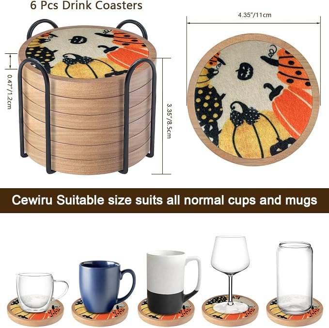 Fall Coaster Set of 6 Cewiru Halloween Coasters - Image 6