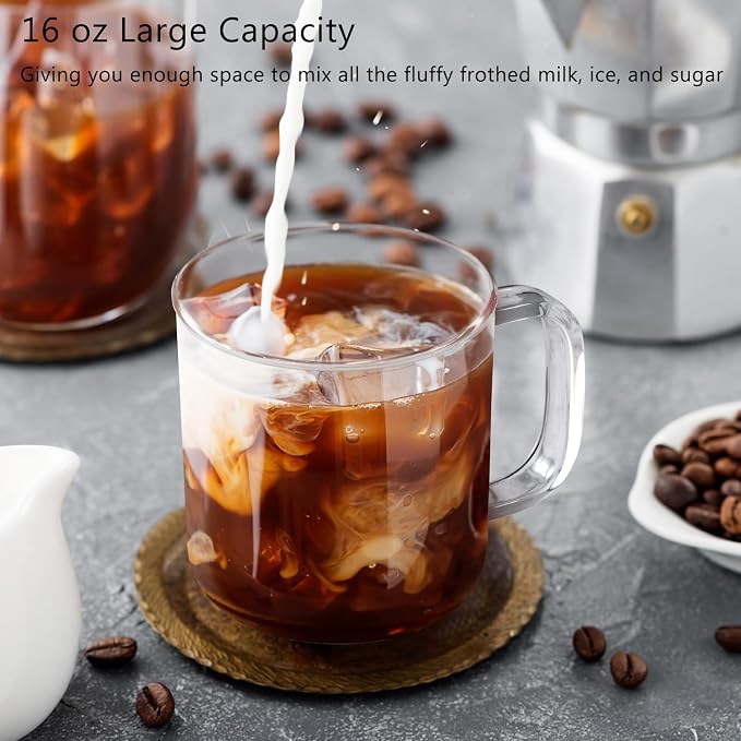 Glass Coffee Mugs, 16 oz Ice coffee cups, Large Clear Tea Cups Set of 2 - Image 5