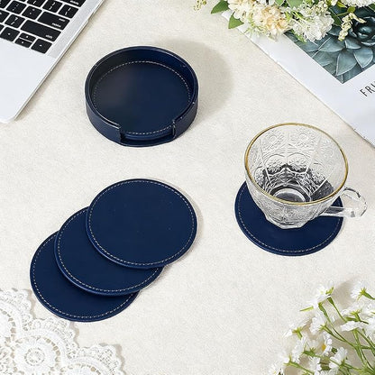 6PCS 4 Inch PU Leather Coasters Round Cup Holders Leather Non Slip Thermal - Image 3