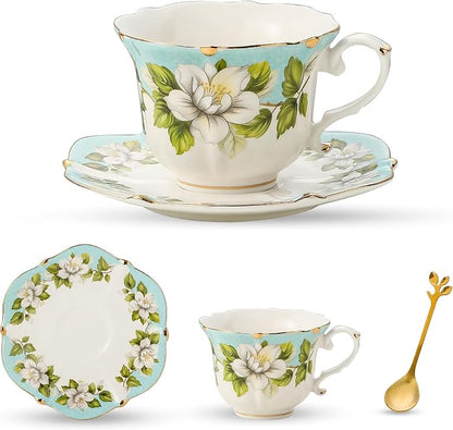 TATSUMI Country Roses Bone China Tea Cup and Saucer Set, 3 Pieces, Vintage Style by TATSUMI