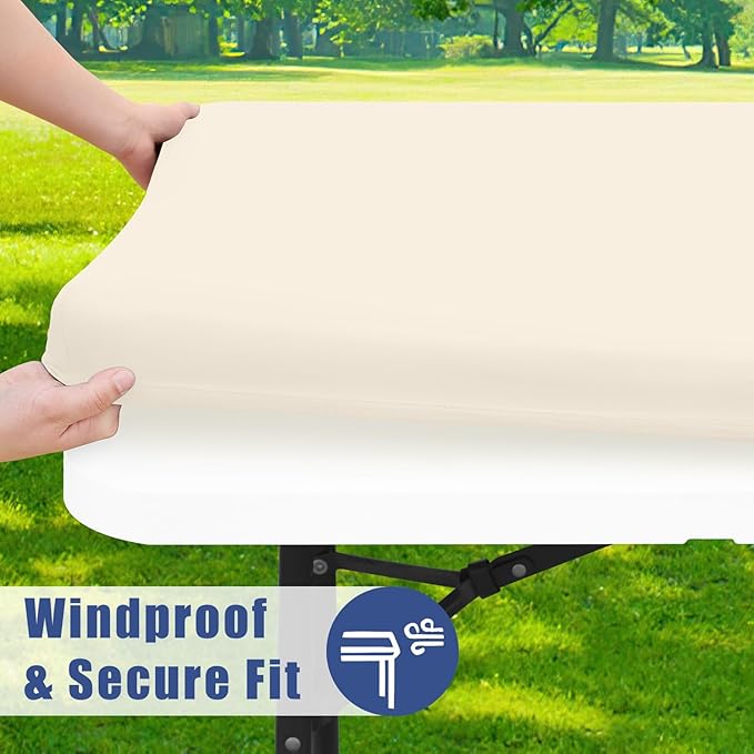 Spandex 6 Foot Rectangle Table Cloth 2 Pack, Elastic Fitted Tablecloths for Picnic, Stretch Washable Patio Table Cover for Outdoor, Camping, Banquet and Parties (Champagne, 36"x72")