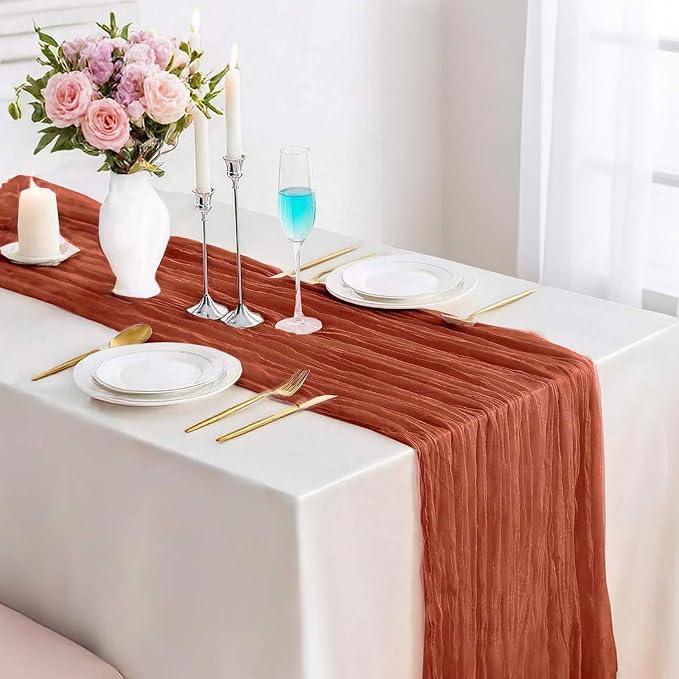13.3Ft Terracotta Cheesecloth Table Runner Fall Gauze Burnt Orange Boho Rustic - Image 7
