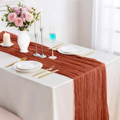 13.3Ft Terracotta Cheesecloth Table Runner Fall Gauze Burnt Orange Boho Rustic - Image 7