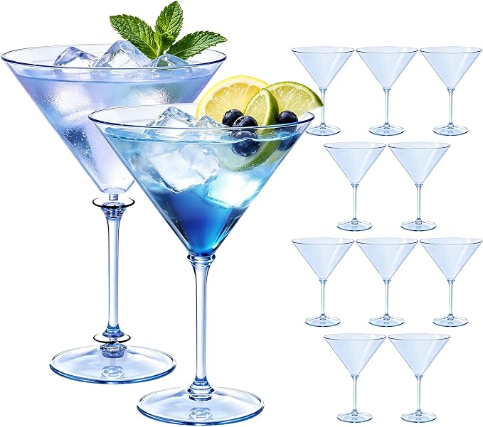 Plastic Martini Glasses Set of 12, 9 oz Blue Cocktail Cups | Unbreakable by Unknown