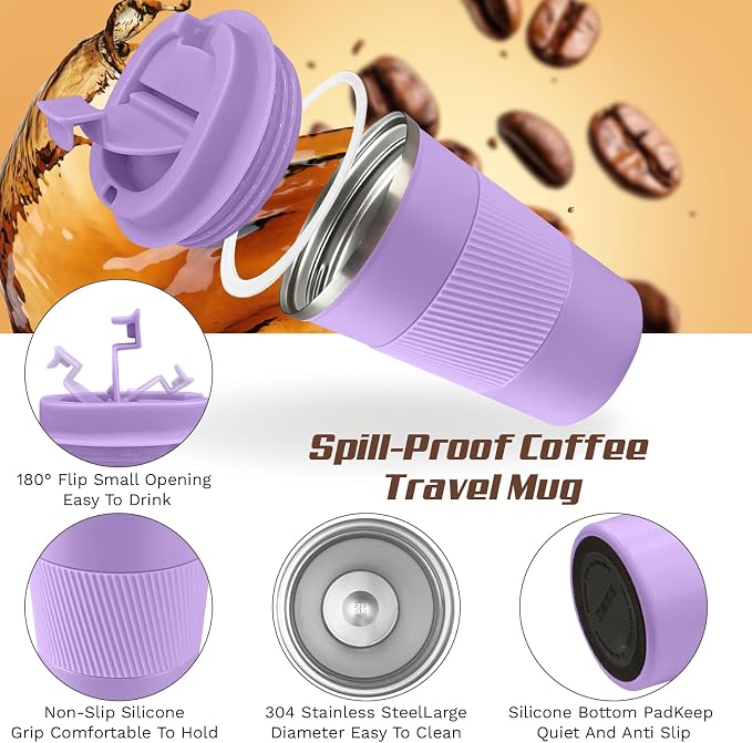 Vacuum Insulated Stainless Steel Travel Coffee Mug, Leak Proof Cup - Image 2