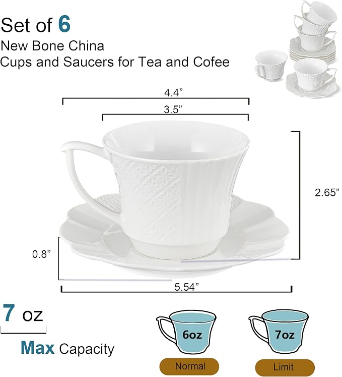 12 Pieces 6 oz Tea Cup and Saucer Set, Cappuccino Latte Americano Coffee Cup - Image 6
