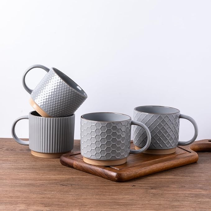 GBhome 15 OZ Stackable Coffee Mugs Set of 4, Ceramic Coffee Cups Set | 4 - Image 8