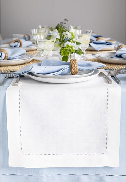 Solino Home 100% Linen Table Runner White, Classic Hemstitch 14 x 156 in | by SolinoHome