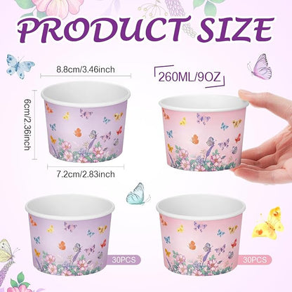 CHENGU 60 Pcs Butterfly Ice Cream Cups Birthday Party Decorations 9 oz Pink and - Image 2
