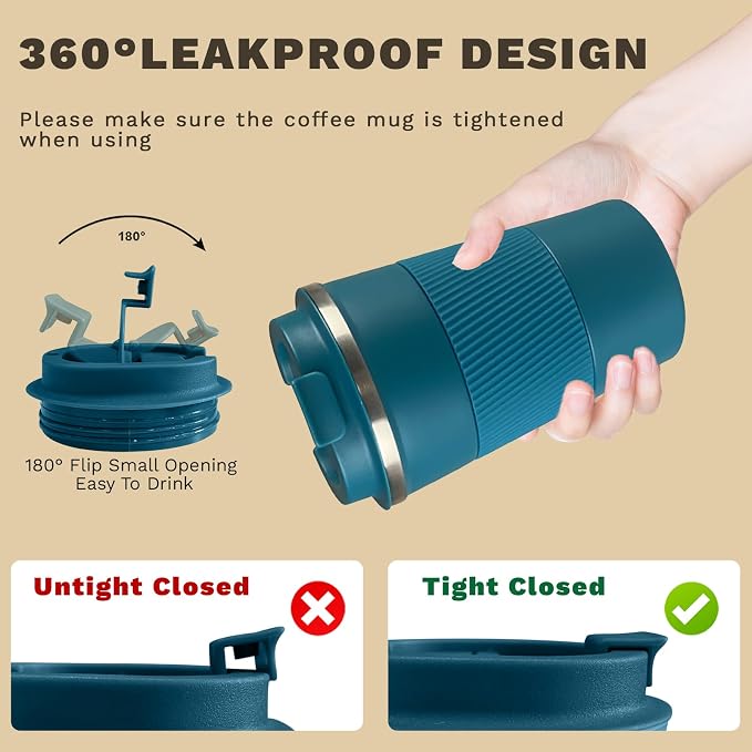 Vacuum Insulated Stainless Steel Travel Coffee Mug, Leak Proof Cup - Image 5
