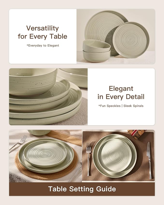 Stoneware Dinnerware Set for 8, Chip & Scratch Resistant Everyday Ceramics - Image 3