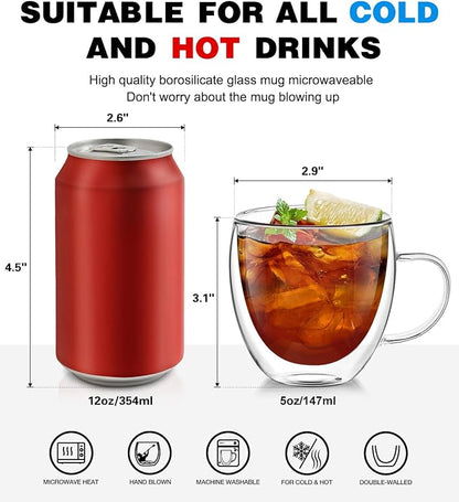 Espresso Cups Set of 2, Hand Blown 5oz Double Walled Insulated Espresso Coffee - Image 2