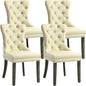 KCC Faux Leather Dining Chairs Set of 4, Upholstered High-end Tufted Dining Room Chair with Nailhead Back Ring Pull Trim Solid Wood Legs, Contemporary Nikki Collection Modern Style for Kitchen, Beige