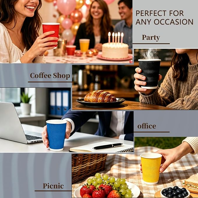 MOUMOULIFE 12 oz Disposable Paper Coffee Cups, 100 Pack 4-Color Assortment - Image 5