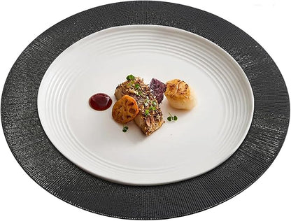 Charger Plates, 100pcs Black 13inch Plastic Dinner Plate, Round Plastic Dinner Plate with Delicate Texture for Parties Wedding (Black)