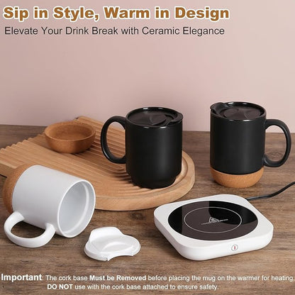 Coffee Mug Warmer & Mug Set for Desk, Electric Coffee Cup Warmer with Ceramic Mug, Smart Heated Coffee Mug with Auto Shut Off for Office/Home, Christmas/Birthday/Coffee Gifts for Men & Women,White