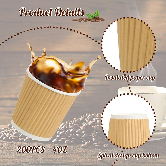 200 Pcs 4oz Paper Espresso Cups Ripple Wall Hot Cups - Image 4