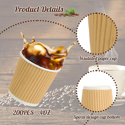 200 Pcs 4oz Paper Espresso Cups Ripple Wall Hot Cups - Image 4