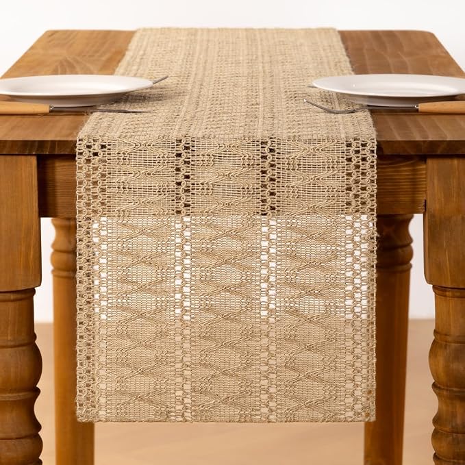 Burlap Boho Table Runner Farmhouse Jute Bamboo Table Runner 12x36 Inch | Small - Image 3