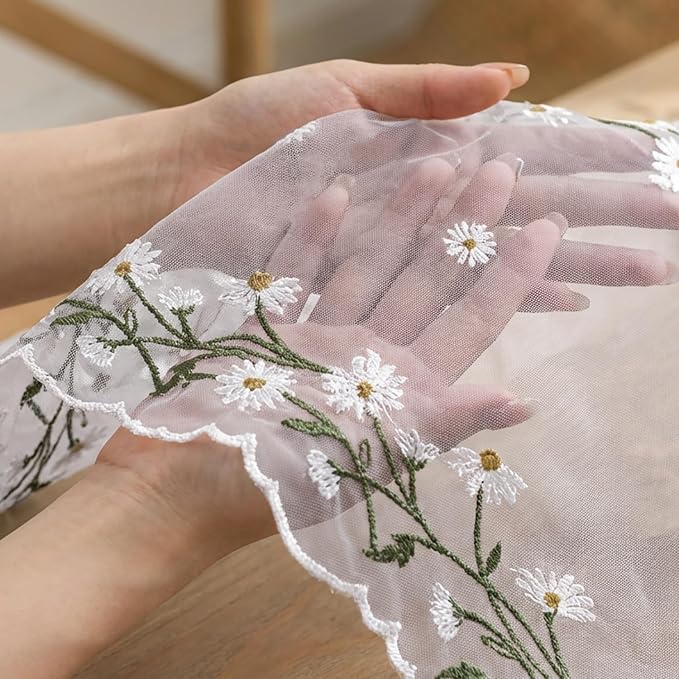 Artoid Mode Daisy Floral Light Pink Shaped Gauze Embroidery Table Runner 120 - Image 5