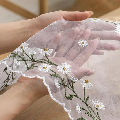 Artoid Mode Daisy Floral Light Pink Shaped Gauze Embroidery Table Runner 120 - Image 5