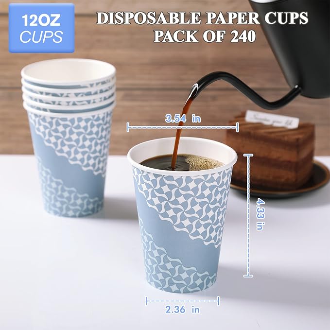 MUCHII Paper Coffee Cups 12 oz, Drinking Cups | Hot Coffee Tea Water Juice - Image 4