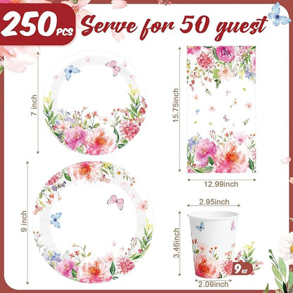 Funnymoom 250 Pcs Floral Party Decoration Wildflower Paper Plates Cups and - Image 3