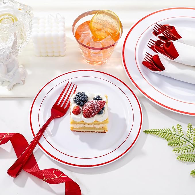 WELLIFE 700 Pieces Red Plastic Plates - Image 6