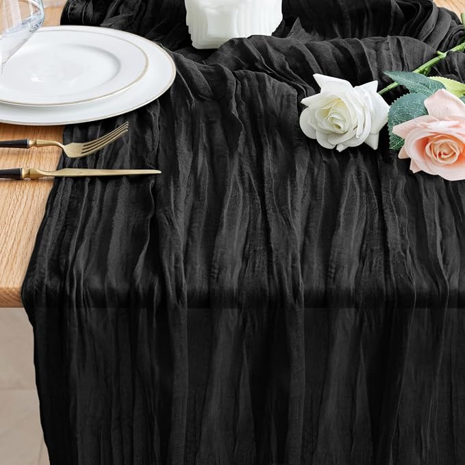 Cheesecloth Table Runner Black 10FT Boho Gauze Runner by Wokceer