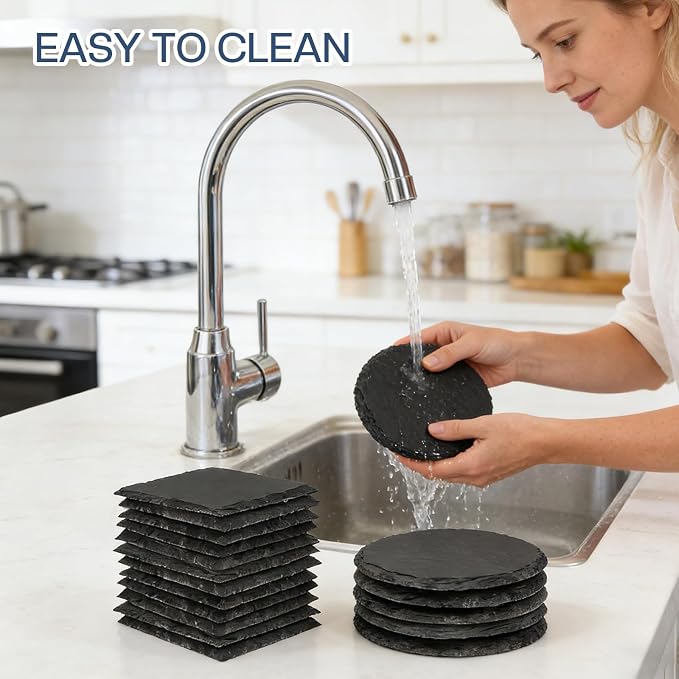 72 Pieces Slate Coasters, Diameter Size 4 inch Black Coasters Stone Coaster Set - Image 6