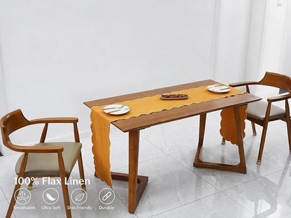 100% Natural Linen Rustic Scalloped Embroidery Table Runner 90 Inches Long - Image 2