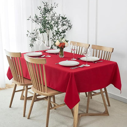 maxmill Christmas Tablecloth Weaved Texture Design Stain Resistant Waterproof Wrinkle Resistant Table Cloth, Decoration for Dining Room Holiday Parties Dinner, Rectangle 60 x 120 Inch, Red