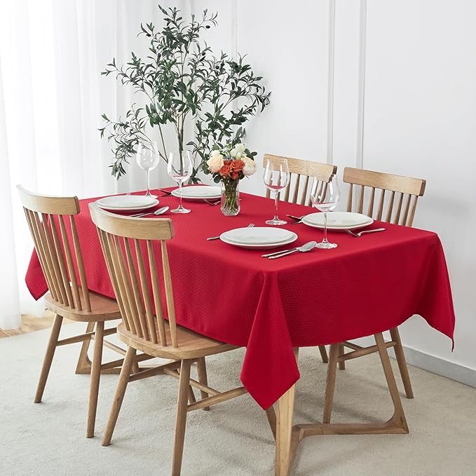 maxmill Weaved Texture Tablecloth Water Resistance Antiwrinkle Spillproof Soft Washable Christmas Table Cloth for Dining Room, Banquet Parties Holiday Dinner, Rectangle 60 x 108 Inch, Red