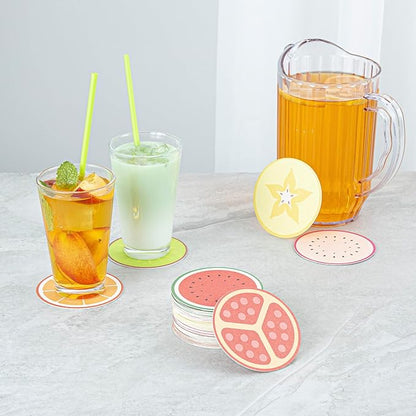 Restaurantware Drink Coasters 48 Count 3.5 Inch Paper Moisture-Absorbing Bar Coasters Assorted Decorative Table Coasters for Tabletop Protection Assorted Colors