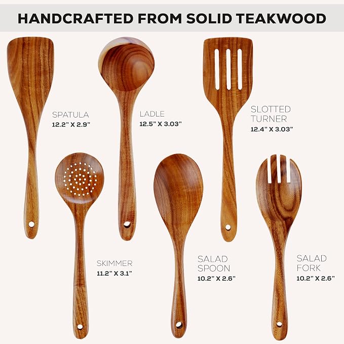 Zulay Kitchen Extra-Large 6-Piece Wooden Spoon Set - Image 3