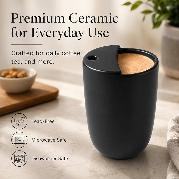 1 Pack Ceramic Coffee Mug with Sip Hole 9.5oz Retro Espresso Cup with Straw and - Image 5