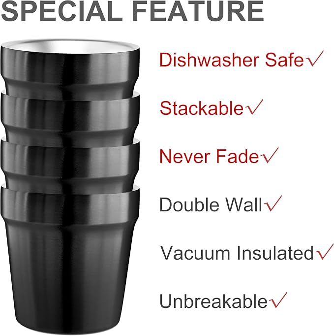 Youda Stainless Steel Double Walled Insulated Cups Stackable, 6oz Coffee - Image 4