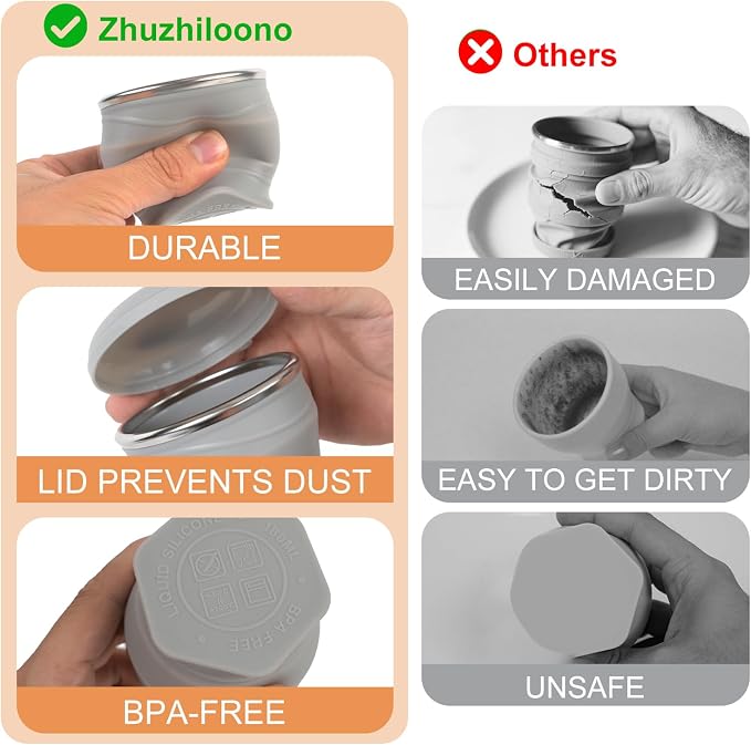 Collapsible Travel Cup with Lid - 6oz Mini Silicone Folding Cup with Stainless - Image 4