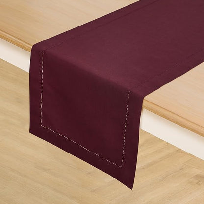 Solino Home Cotton Linen Table Runner Wine, Hemstitch Collection 14 x 48 in | - Image 2