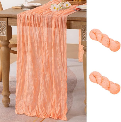 2 Pack Peach Pink Cheesecloth Table Runner 10ft Coral Sheer Gauze Decor | by MLMC