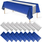 16Pack Disposable Plastic Tablecloths and Satin Table Runner Set Blue and by MASHAN