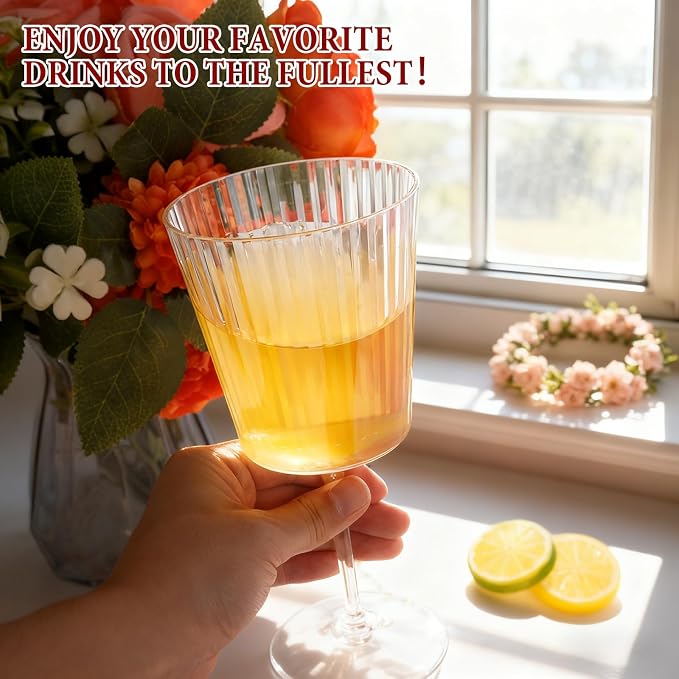 LIYH 20 Pcs Plastic Ribbed Wine Glasses 13.5 Oz, Plastic Goblets Vintage Style - Image 8