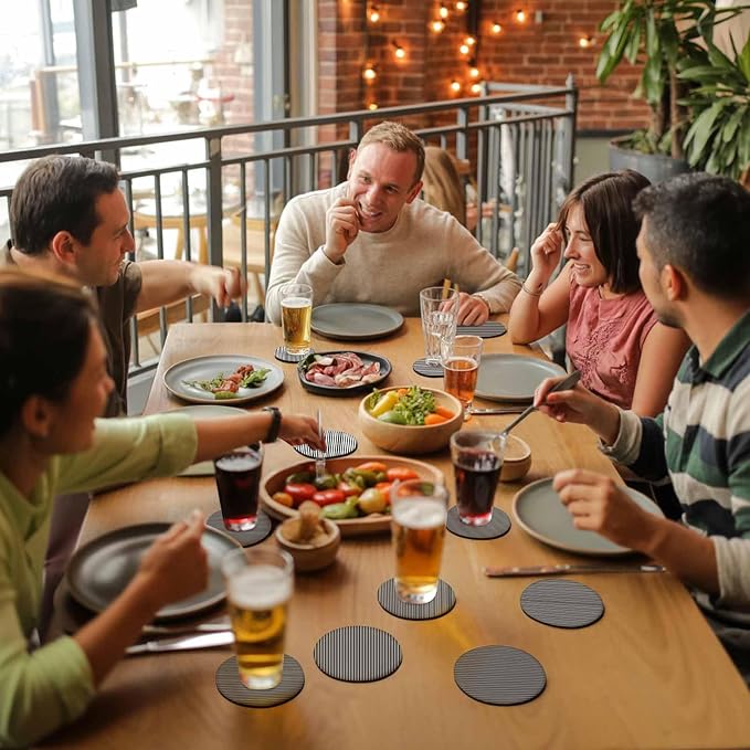 Black White Stripe Coasters Set of 4, Modern Minimalist Geometric Striped Soft - Image 8